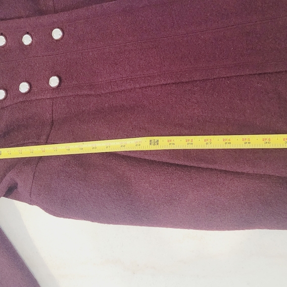 Guess Y2K Belted Pea Coat Womens XL Maroon Burgundy Silver Buttons - Picture 8 of 10